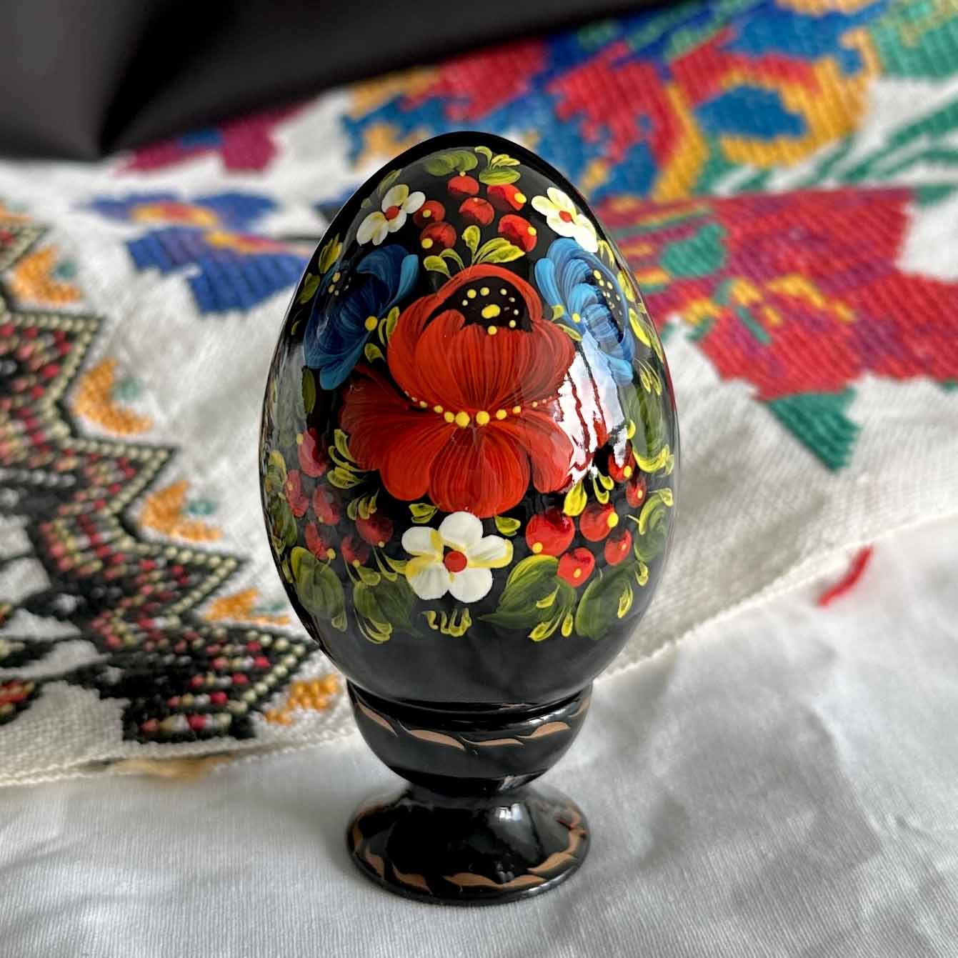 Petrykivka Wooden Easter Egg | Hand-Painted Ukrainian Pysanky (870 mm) 01-012