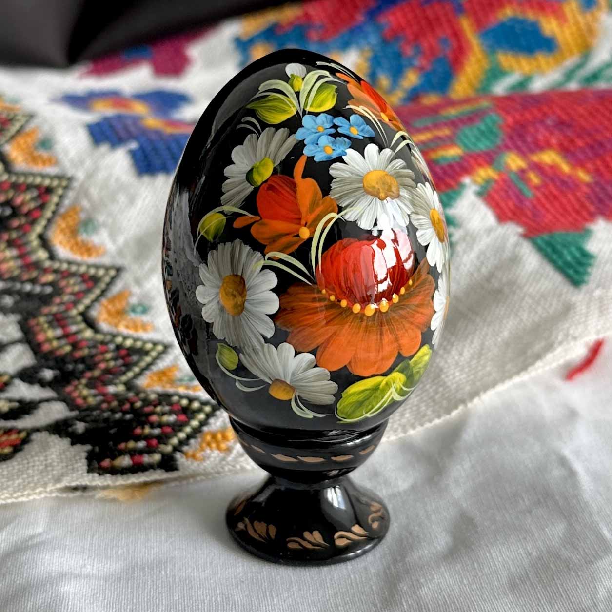 Petrykivka Wooden Easter Egg | Hand-Painted Ukrainian Pysanky (870 mm) 01-181