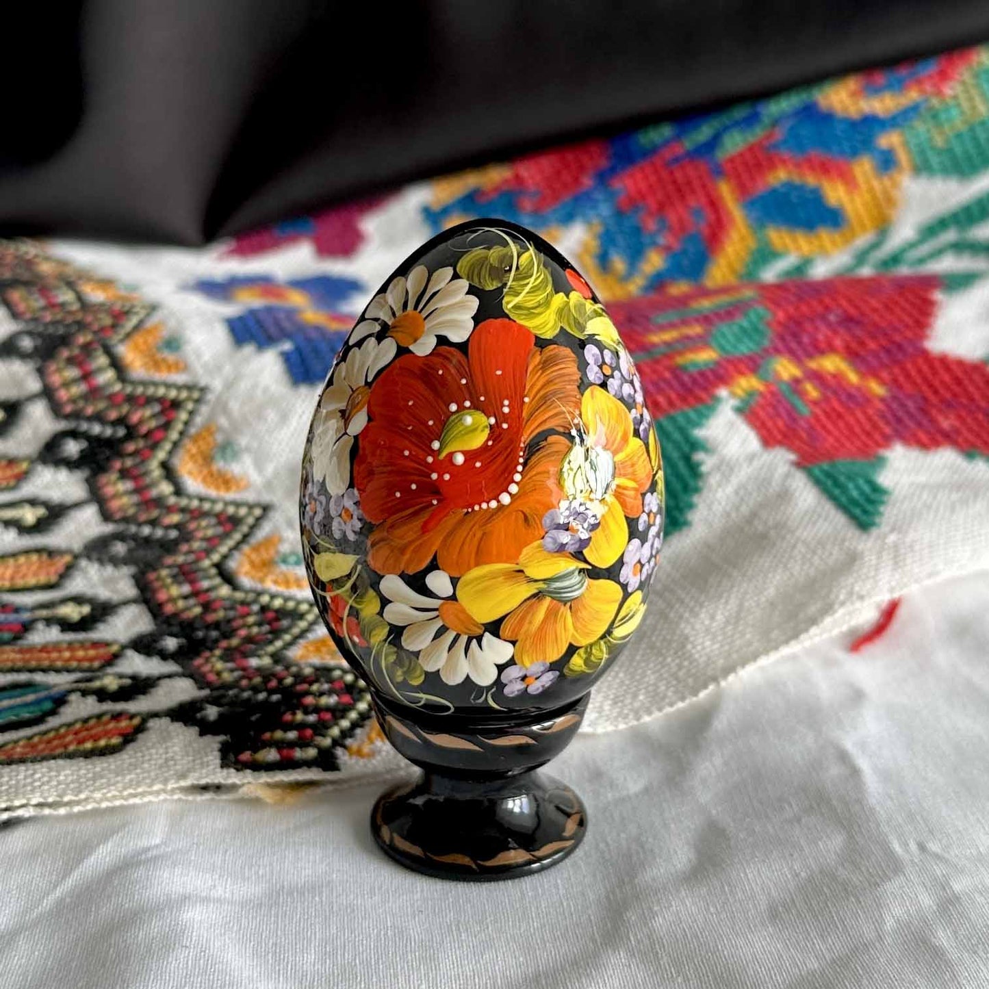 Petrykivka Wooden Easter Egg | Hand-Painted Ukrainian Pysanky (870 mm) 01-131