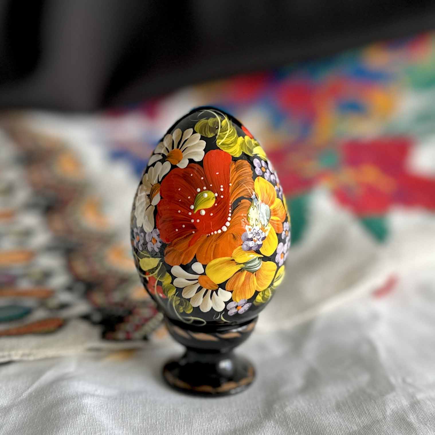 Petrykivka Wooden Easter Egg | Hand-Painted Ukrainian Pysanky (870 mm) 01-131