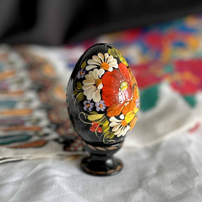 Petrykivka Wooden Easter Egg | Hand-Painted Ukrainian Pysanky (870 mm) 01-131