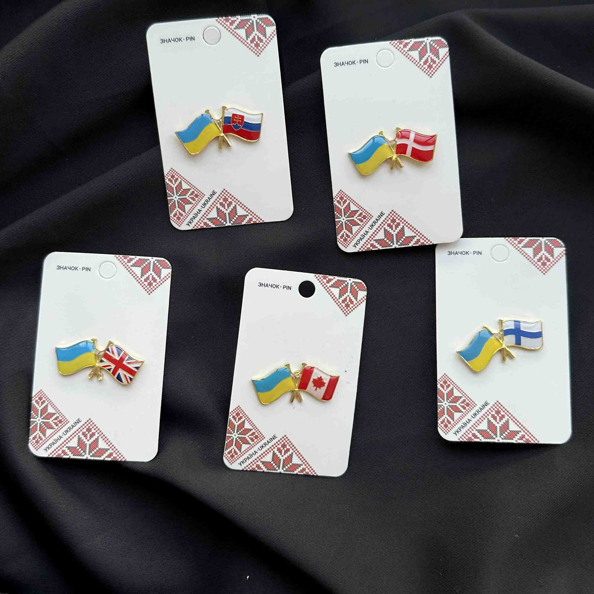Ukrainian Metal Badge Pin "Ukraine + Finland Friendship Flags"