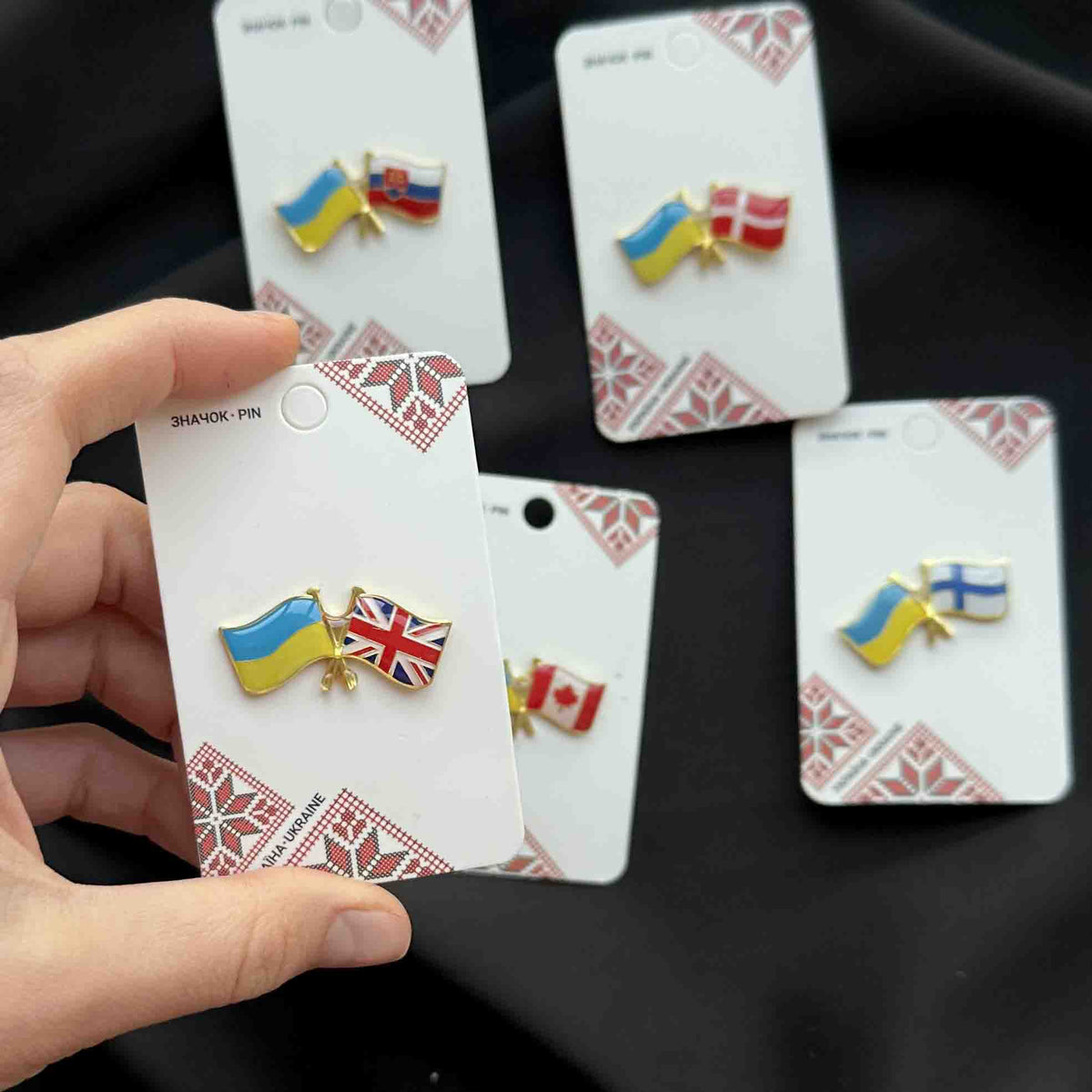 Ukrainian Metal Badge Pin "Ukraine + United Kingdom Friendship Flags"