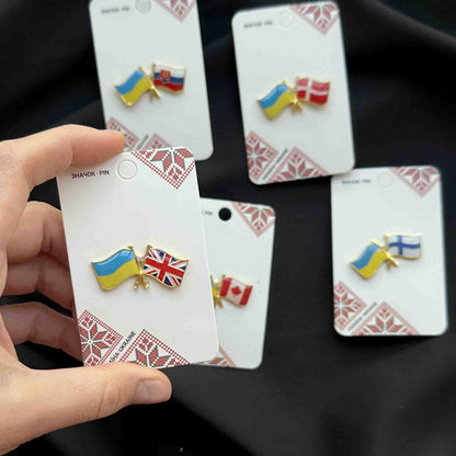 Ukrainian Metal Badge Pin "Ukraine + United Kingdom Friendship Flags"