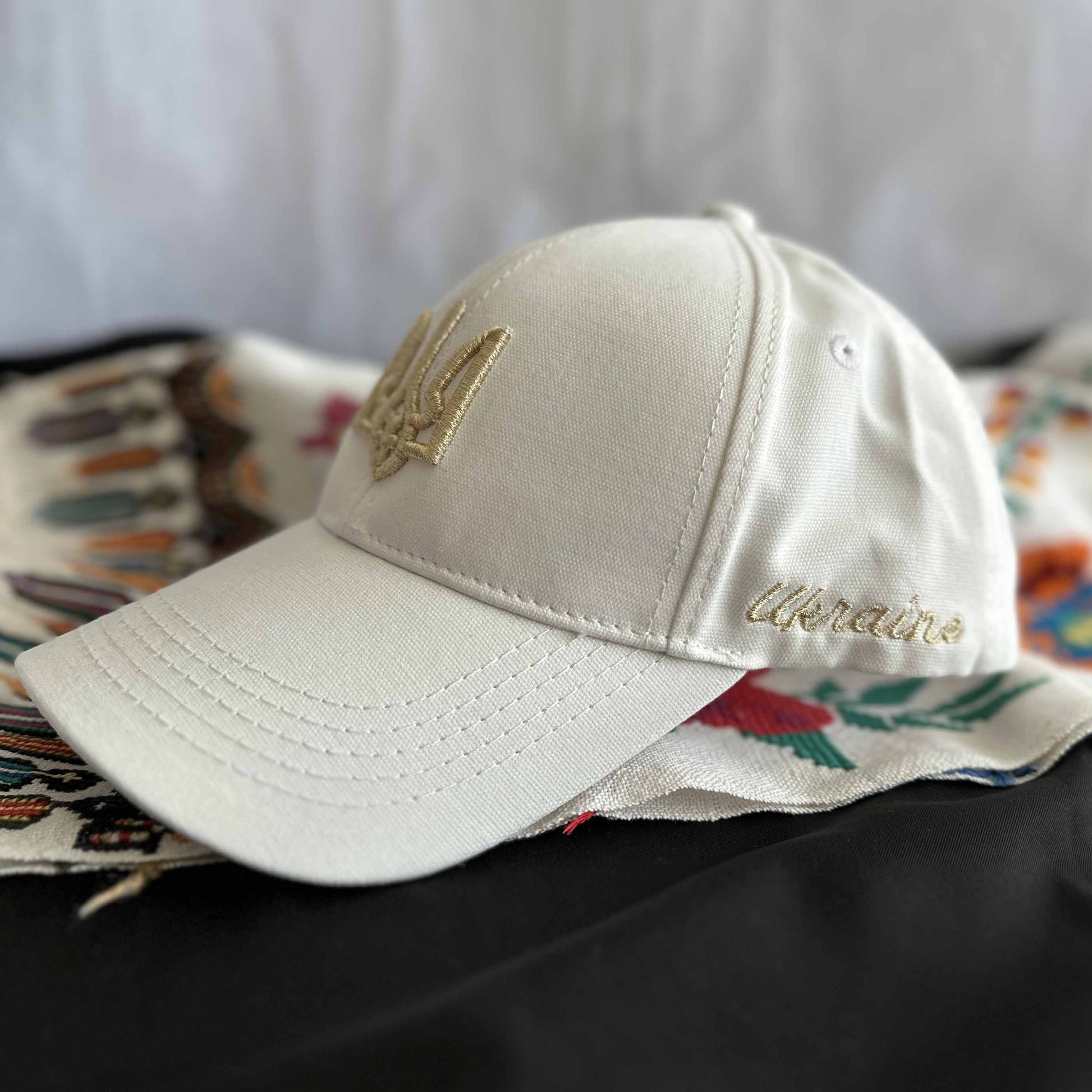 Ukrainian White Cap with Gold Embroidery Trident UA Size: 56 - 58