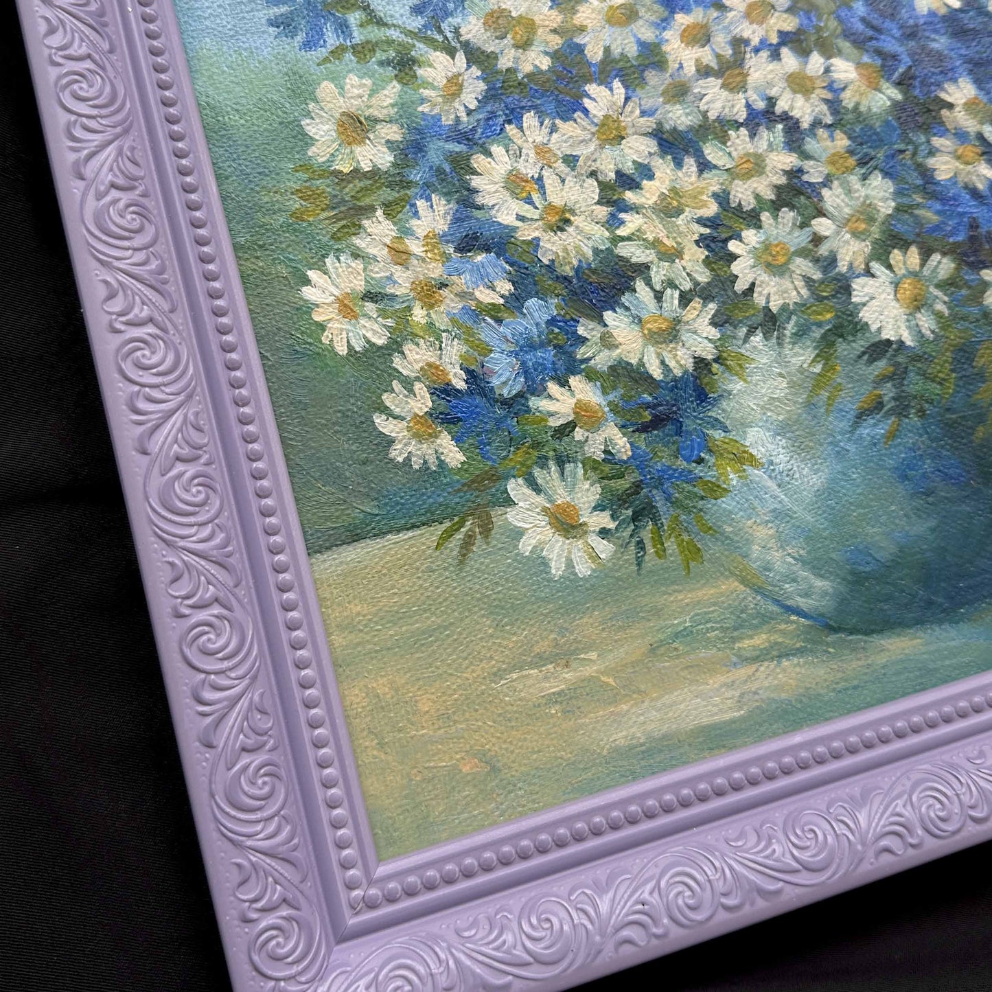 Peinture à l'huile ukrainienne « Soucis », boîte en bois vintage, toile sur panneau dur, 26 x 30 cm