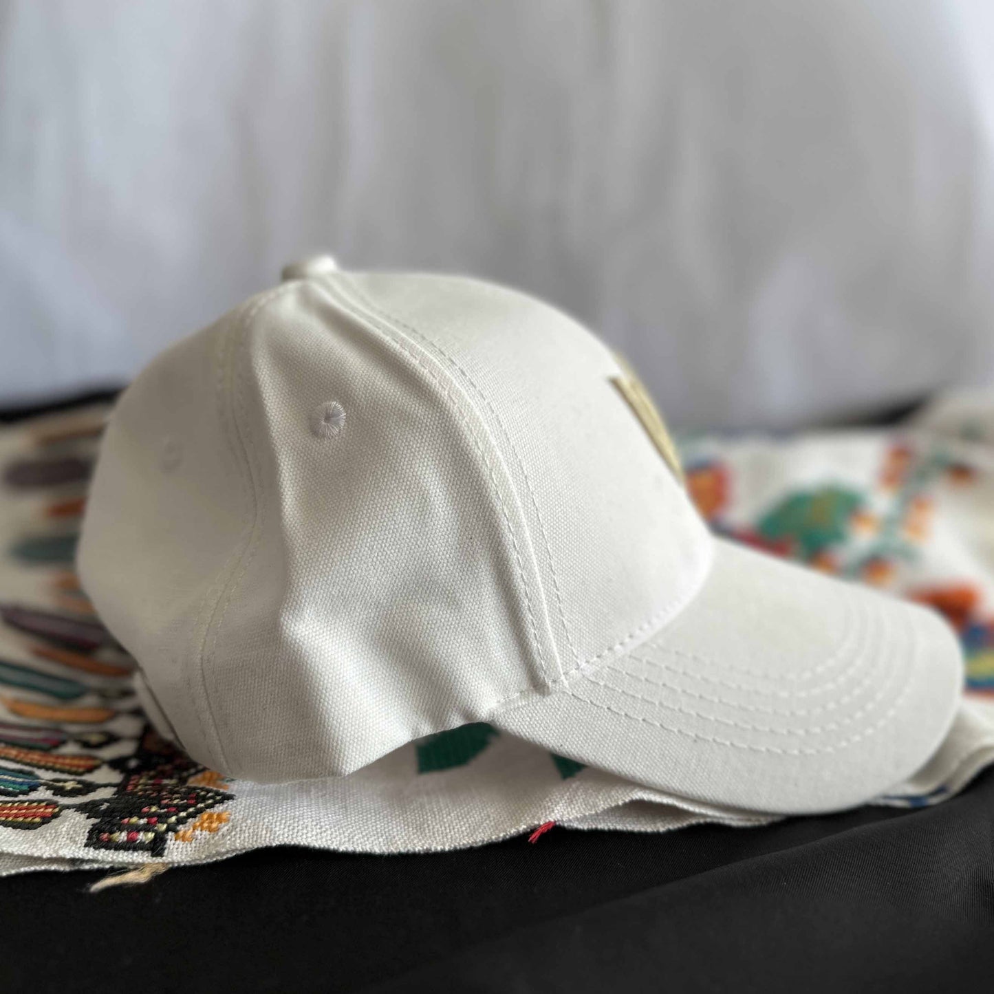 Ukrainian White Cap with Gold Embroidery Trident UA Size: 56 - 58