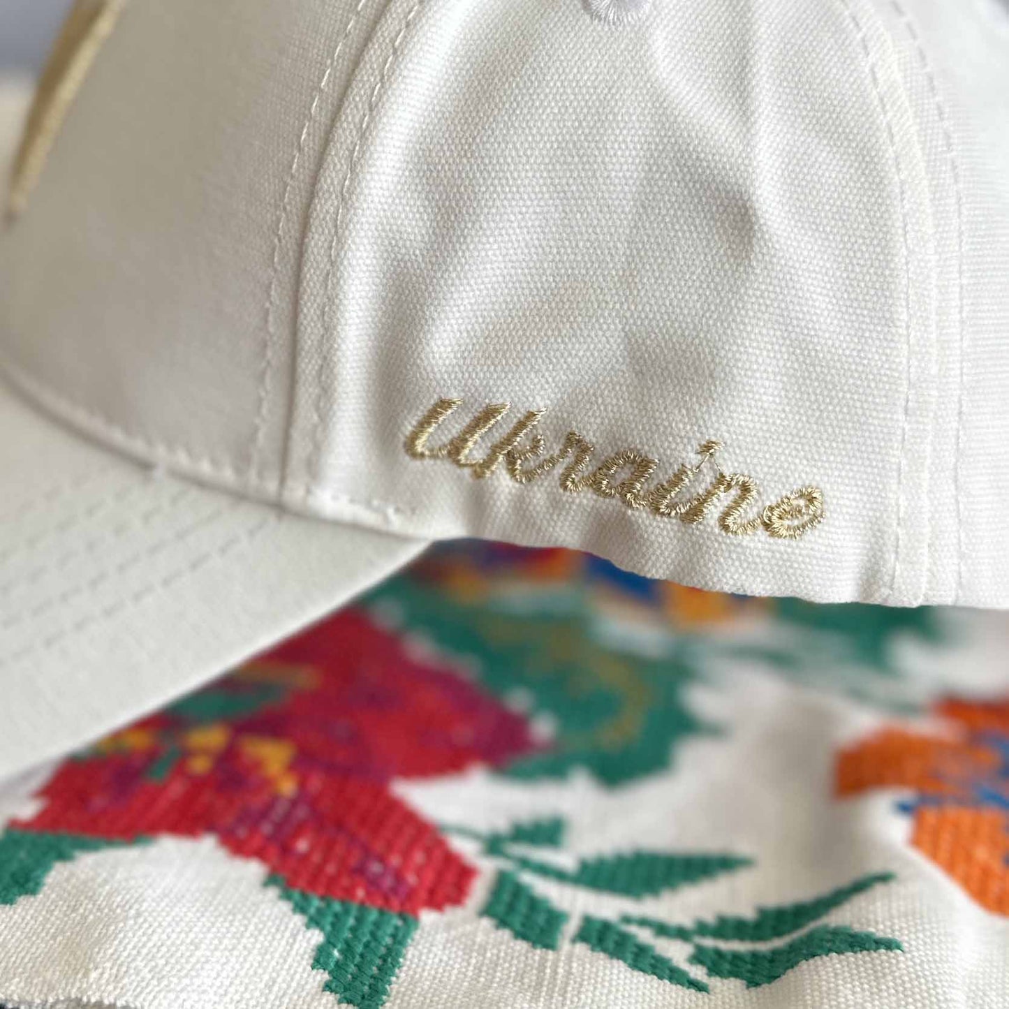 Ukrainian White Cap with Gold Embroidery Trident UA Size: 56 - 58
