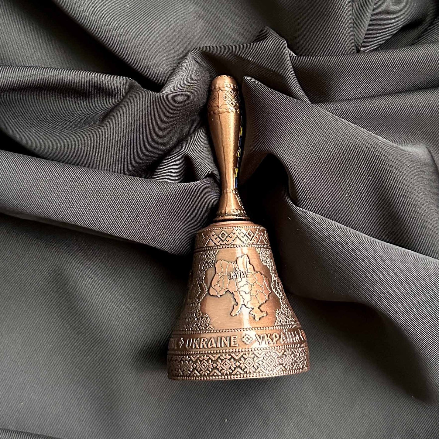 Ukrainian Metal Bell Coat Arms and Map of Ukraine Color Bronze