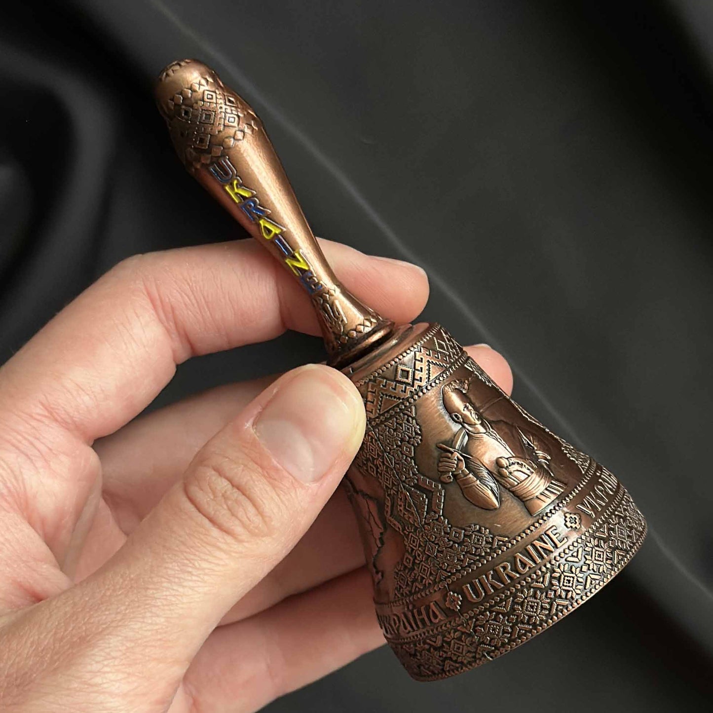 Ukrainian Metal Bell Coat Arms and Map of Ukraine Color Bronze