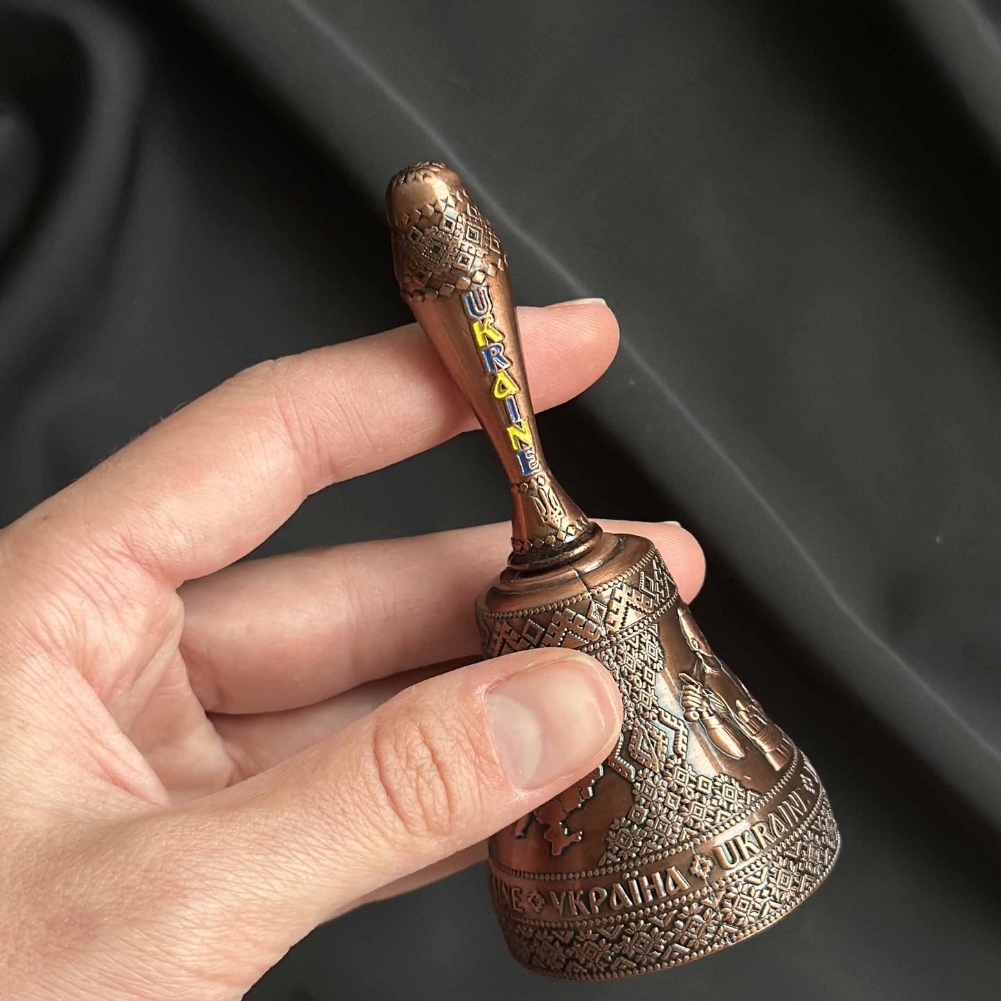 Ukrainian Metal Bell Coat Arms and Map of Ukraine Color Bronze