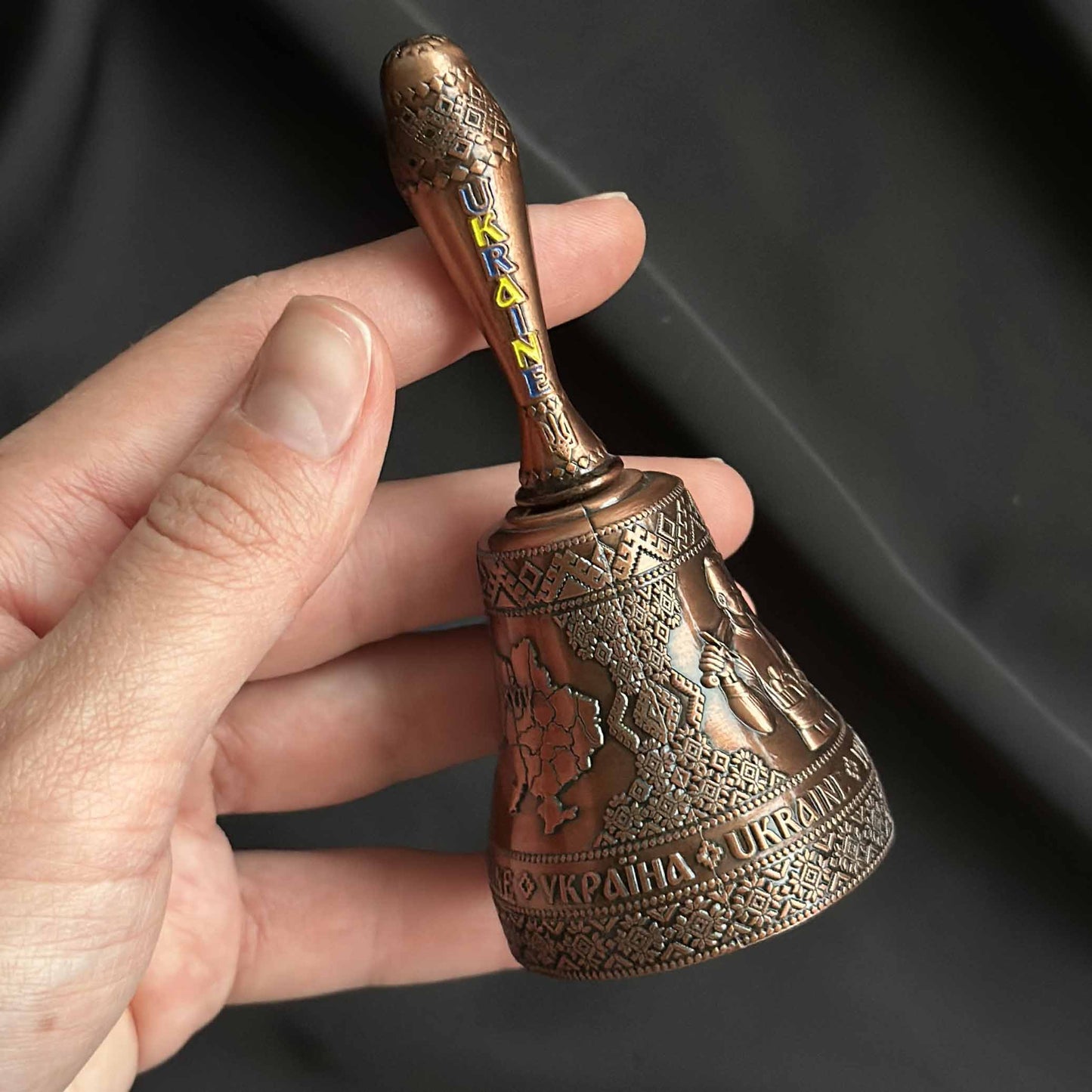 Ukrainian Metal Bell Coat Arms and Map of Ukraine Color Bronze