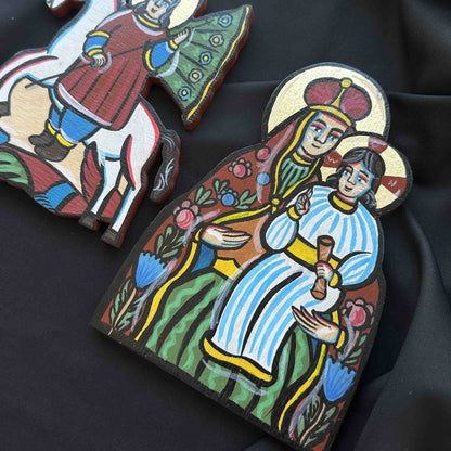 Ukrainian Diptych Traditional Hutsul Wooden Icon Handmade with Stands
