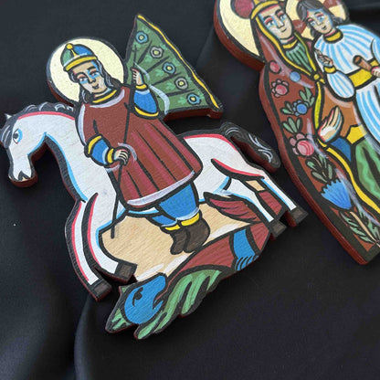 Ukrainian Diptych Traditional Hutsul Wooden Icon Handmade with Stands