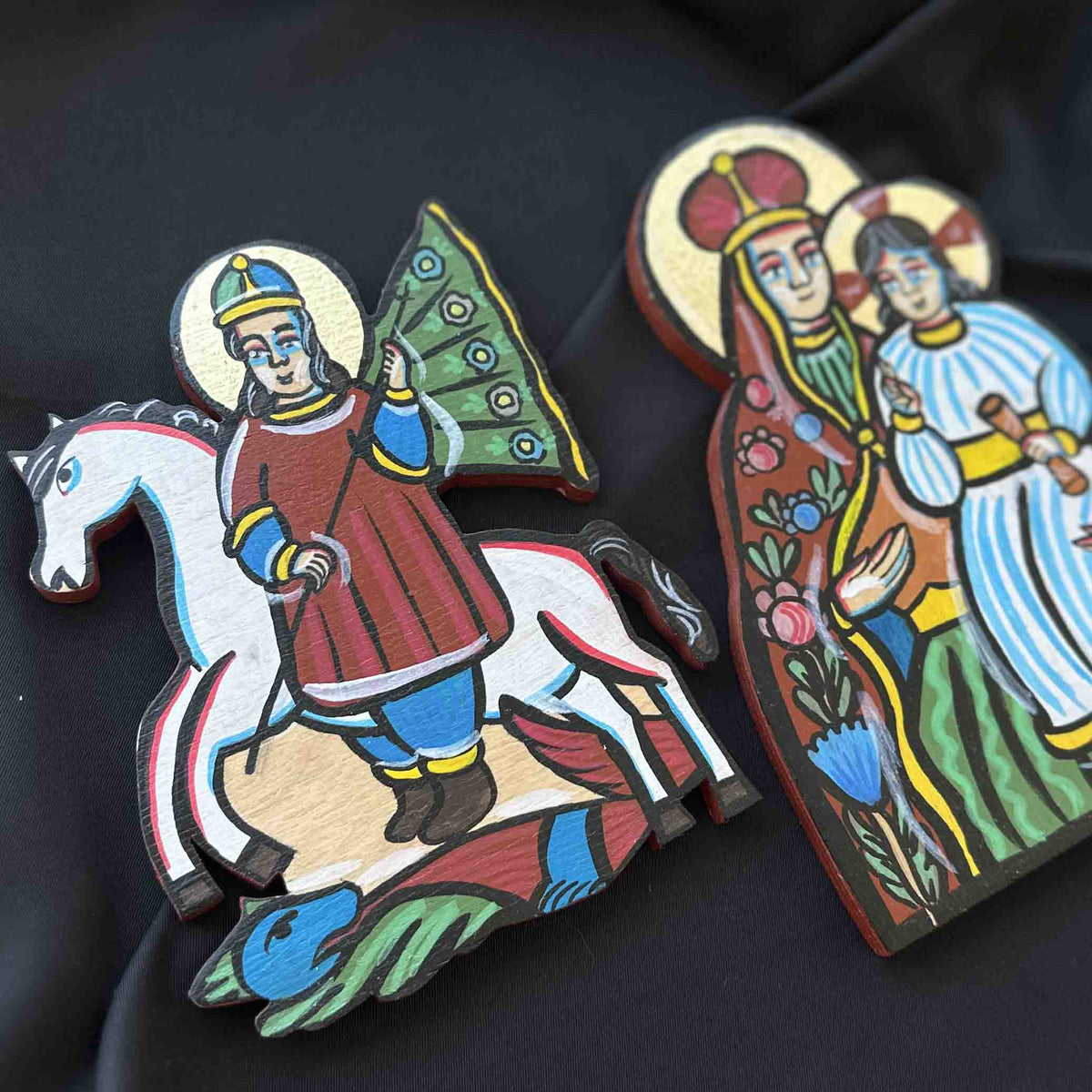 Ukrainian Diptych Traditional Hutsul Wooden Icon Handmade with Stands