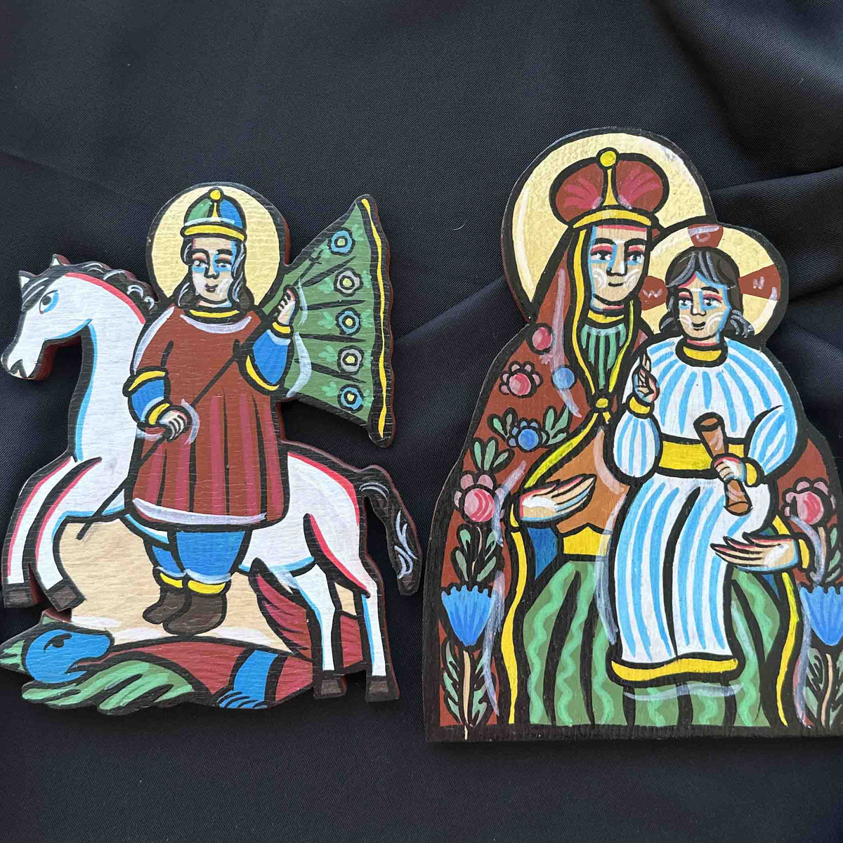 Ukrainian Diptych Traditional Hutsul Wooden Icon Handmade with Stands