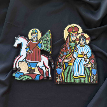 Ukrainian Diptych Traditional Hutsul Wooden Icon Handmade with Stands