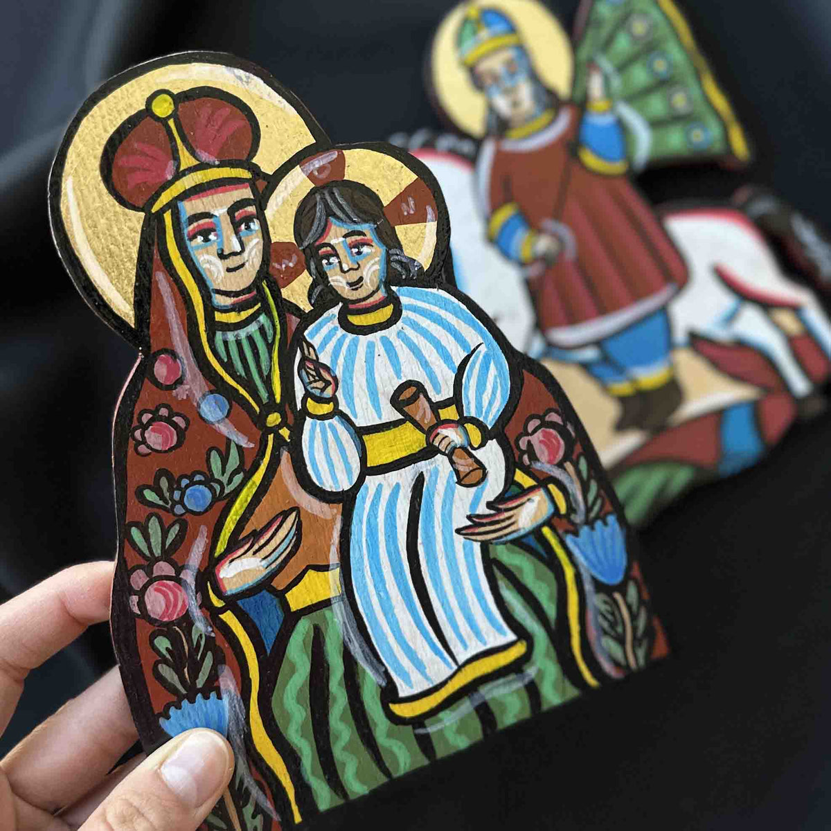 Ukrainian Diptych Traditional Hutsul Wooden Icon Handmade with Stands