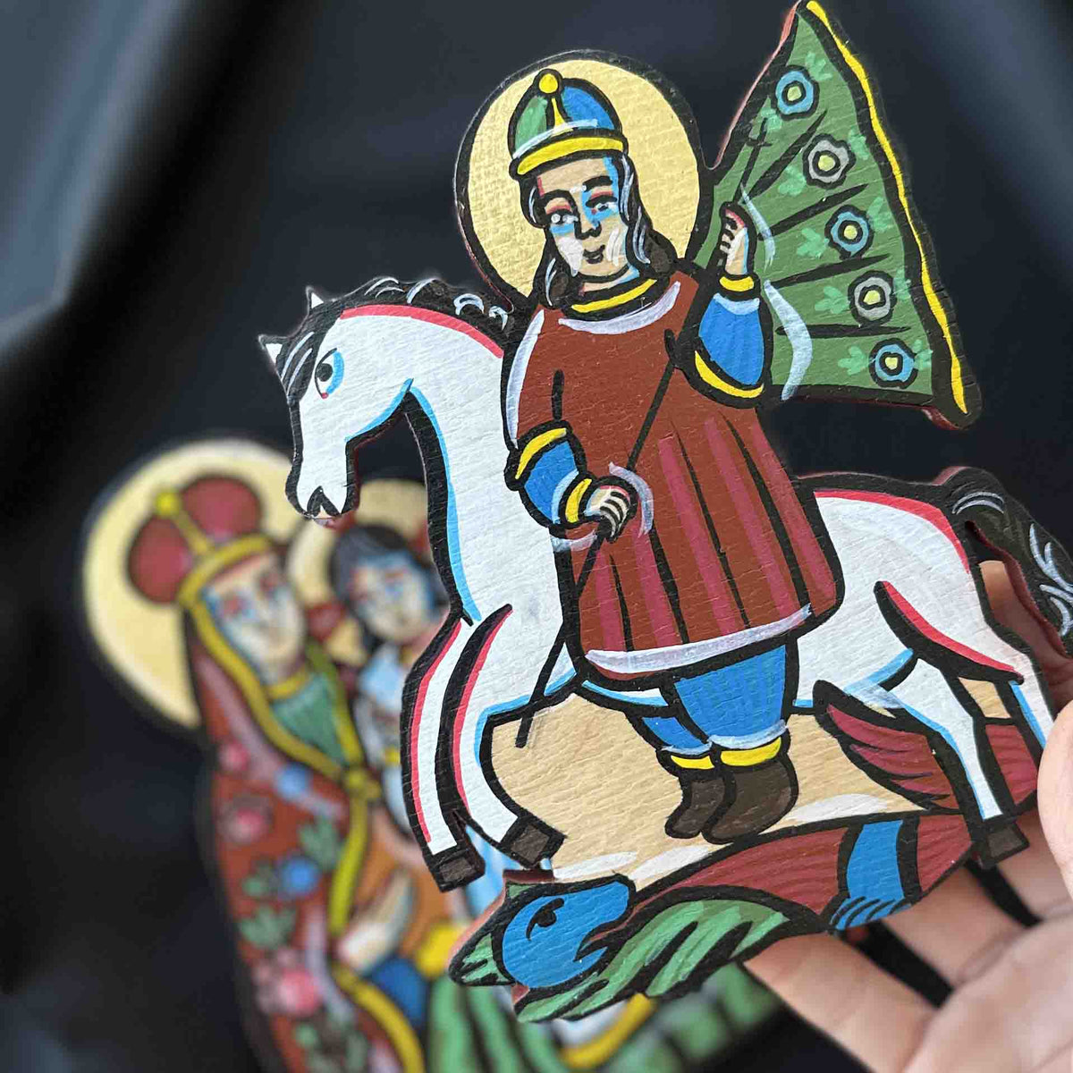 Ukrainian Diptych Traditional Hutsul Wooden Icon Handmade with Stands