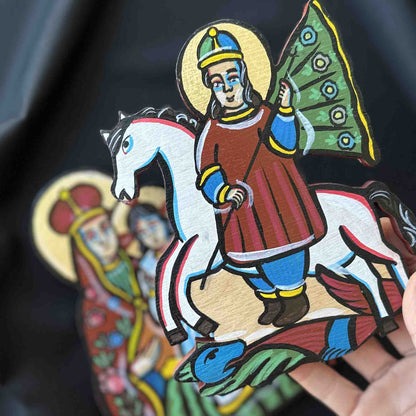 Ukrainian Diptych Traditional Hutsul Wooden Icon Handmade with Stands