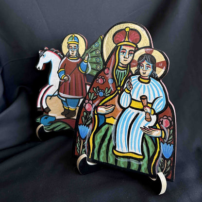 Ukrainian Diptych Traditional Hutsul Wooden Icon Handmade with Stands