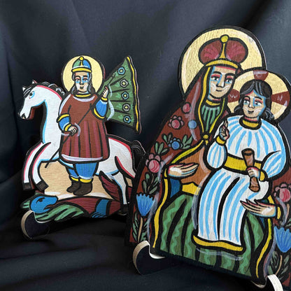 Ukrainian Diptych Traditional Hutsul Wooden Icon Handmade with Stands