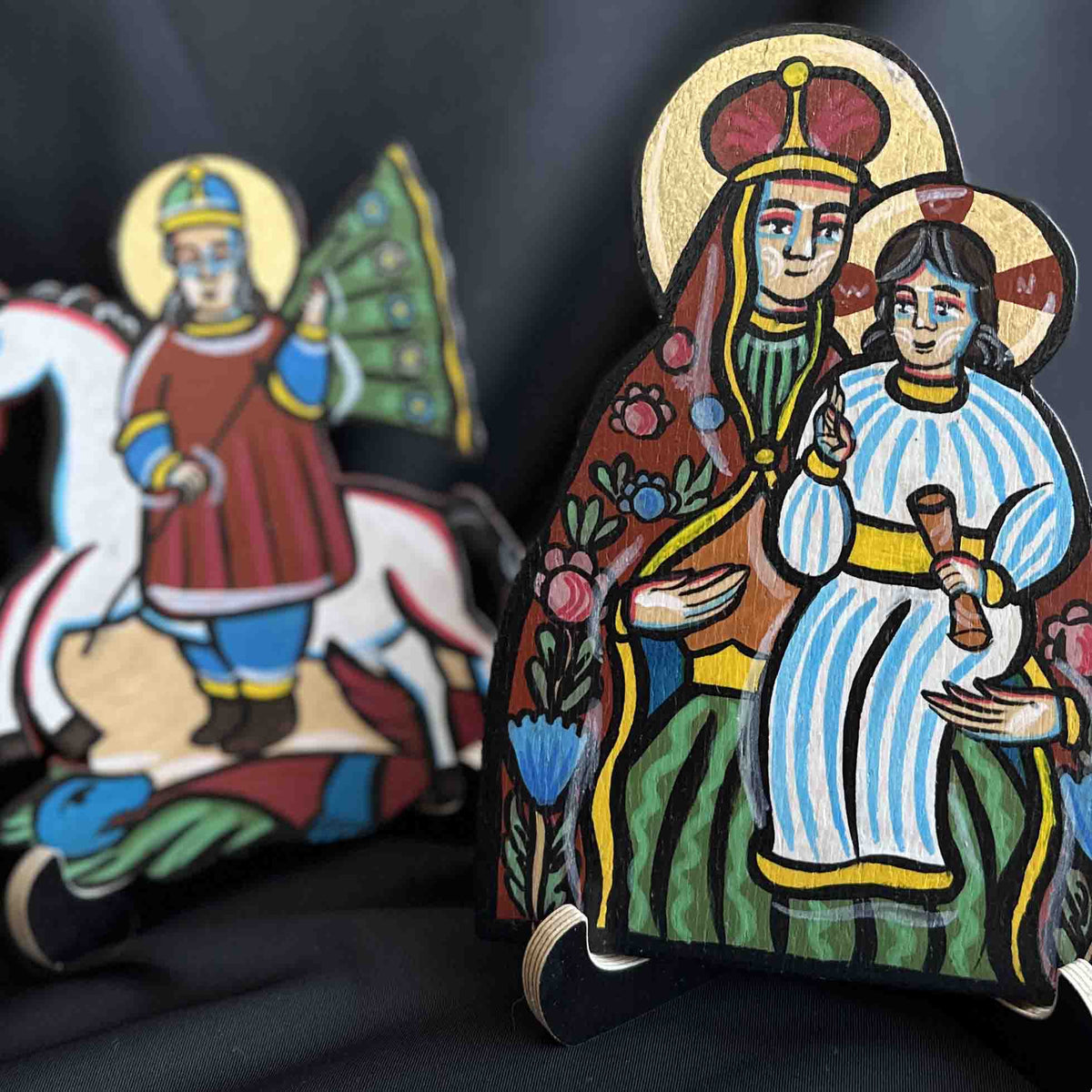 Ukrainian Diptych Traditional Hutsul Wooden Icon Handmade with Stands