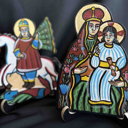 Ukrainian Diptych Traditional Hutsul Wooden Icon Handmade with Stands