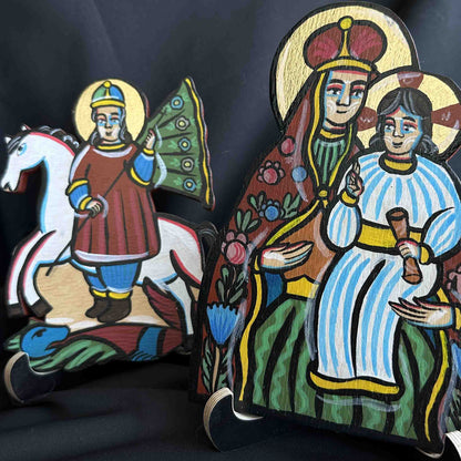Ukrainian Diptych Traditional Hutsul Wooden Icon Handmade with Stands