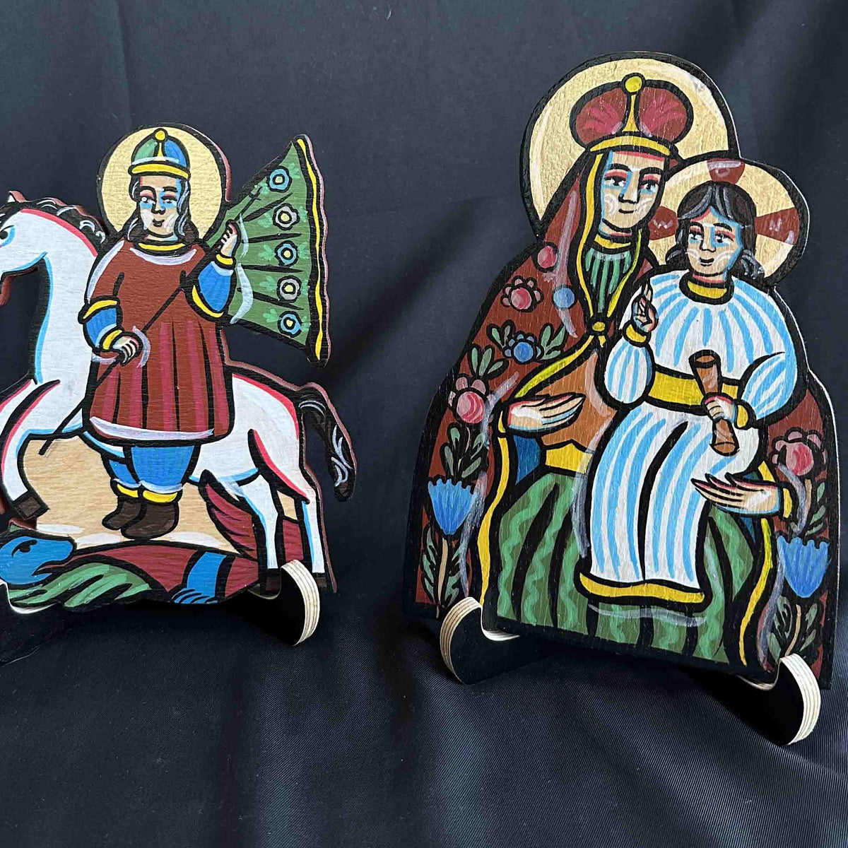 Ukrainian Diptych Traditional Hutsul Wooden Icon Handmade with Stands