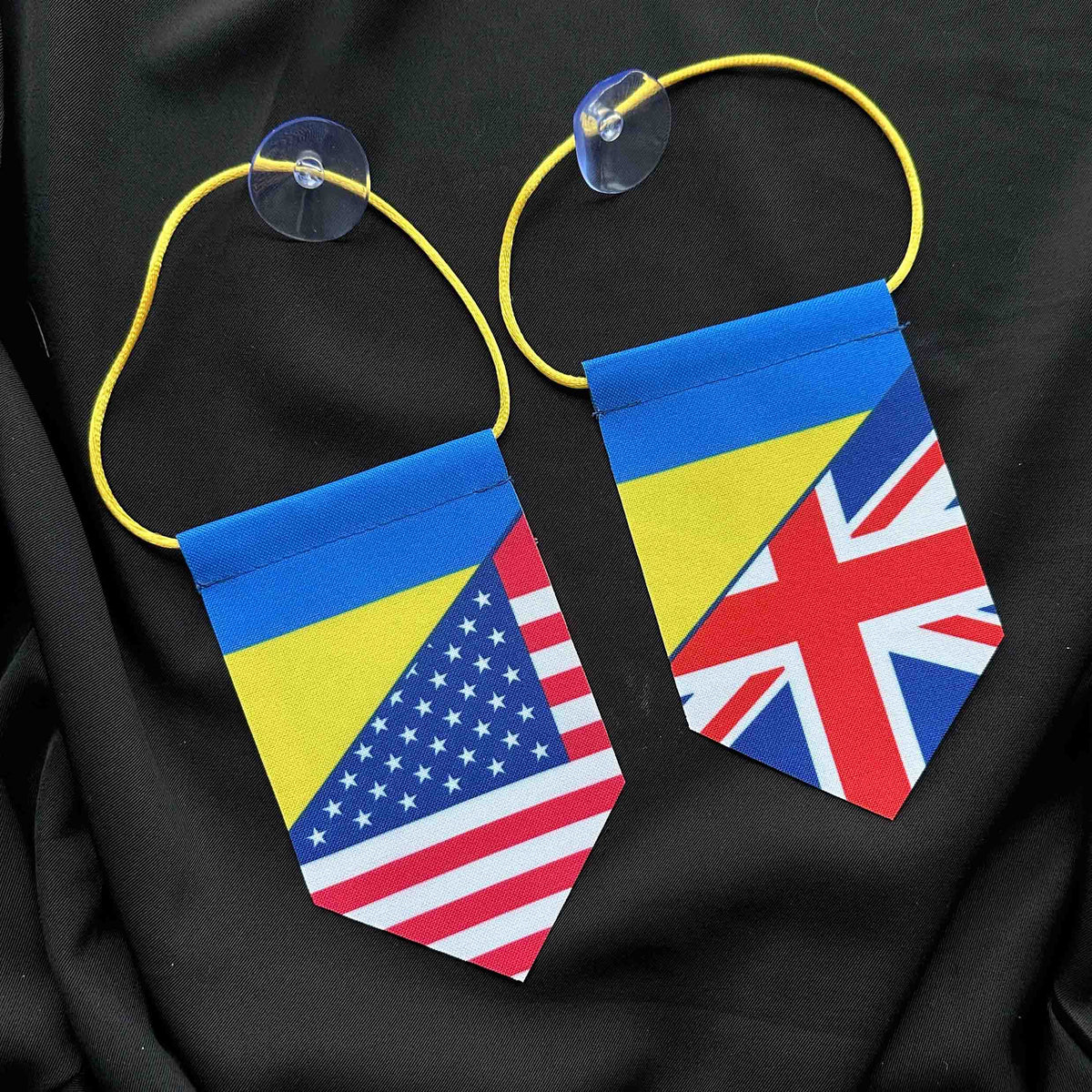 Ukrainian Pennant with Sucker Uкraine + USA FriendShip Flags