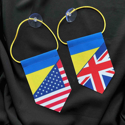 Ukrainian Pennant with Sucker Uкraine + USA FriendShip Flags