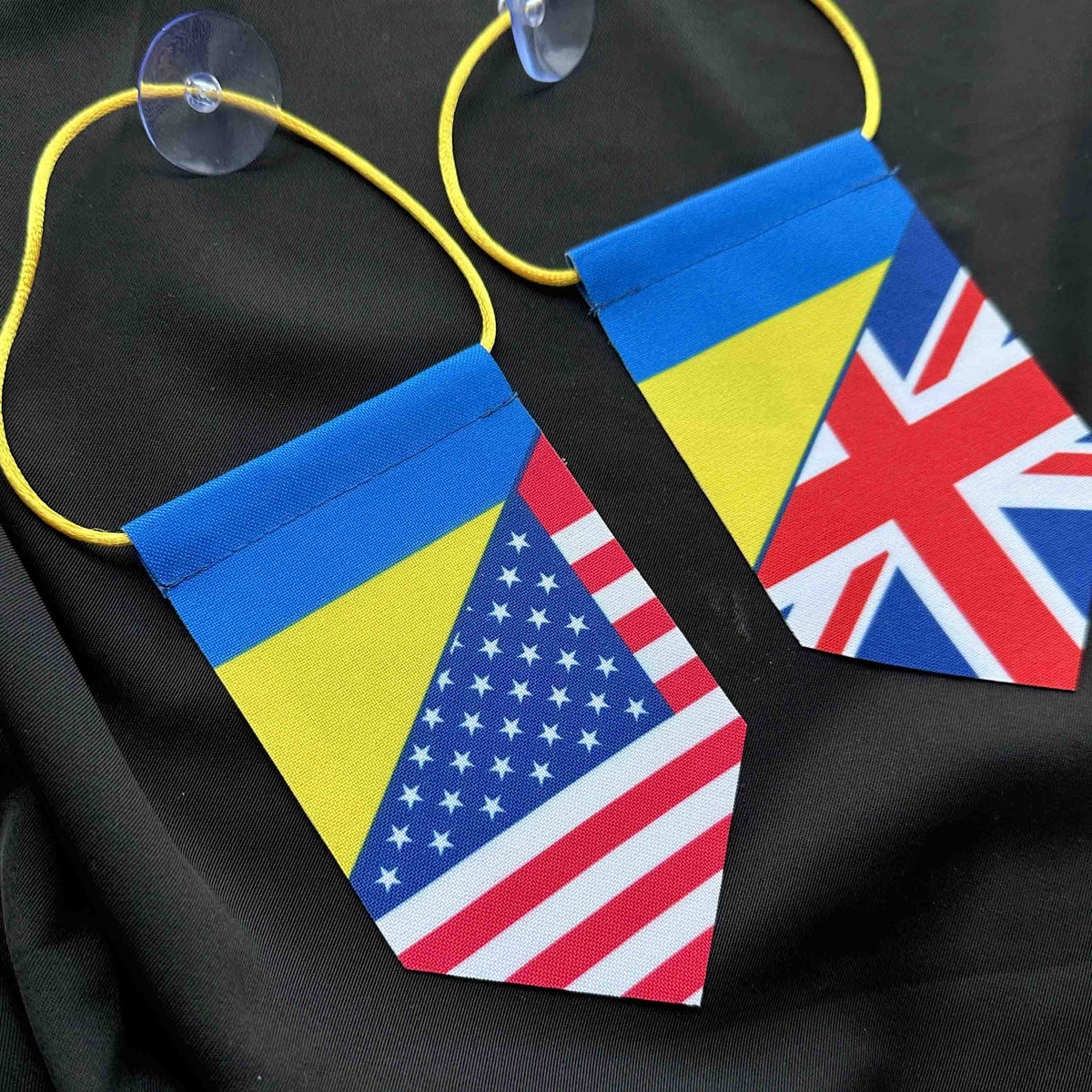 Ukrainian Pennant with Sucker Uкraine + USA FriendShip Flags