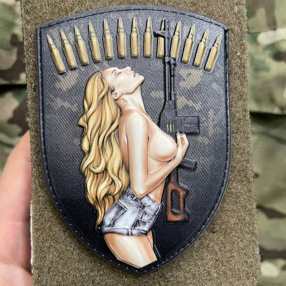 Morale Army Patch Nude Blonde Girl with AK Pixel ММ 14 Tactical Badge Hook PVC 3 D