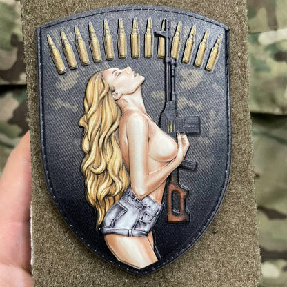Morale Army Patch Nude Blonde Girl with AK Pixel ММ 14 Tactical Badge Hook PVC 3 D