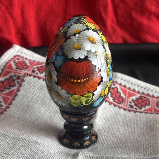 Petrykivka Wooden Easter Egg | Hand-Painted Ukrainian Pysanky (130 mm) 03-181