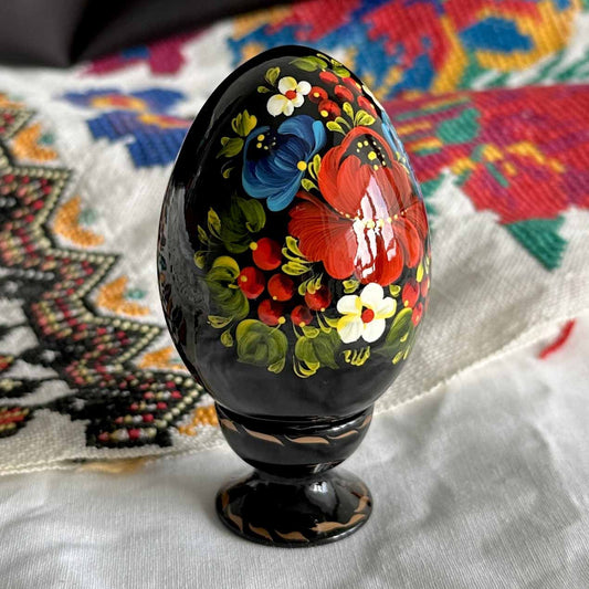 Petrykivka Wooden Easter Egg | Hand-Painted Ukrainian Pysanky (870 mm) 01-012