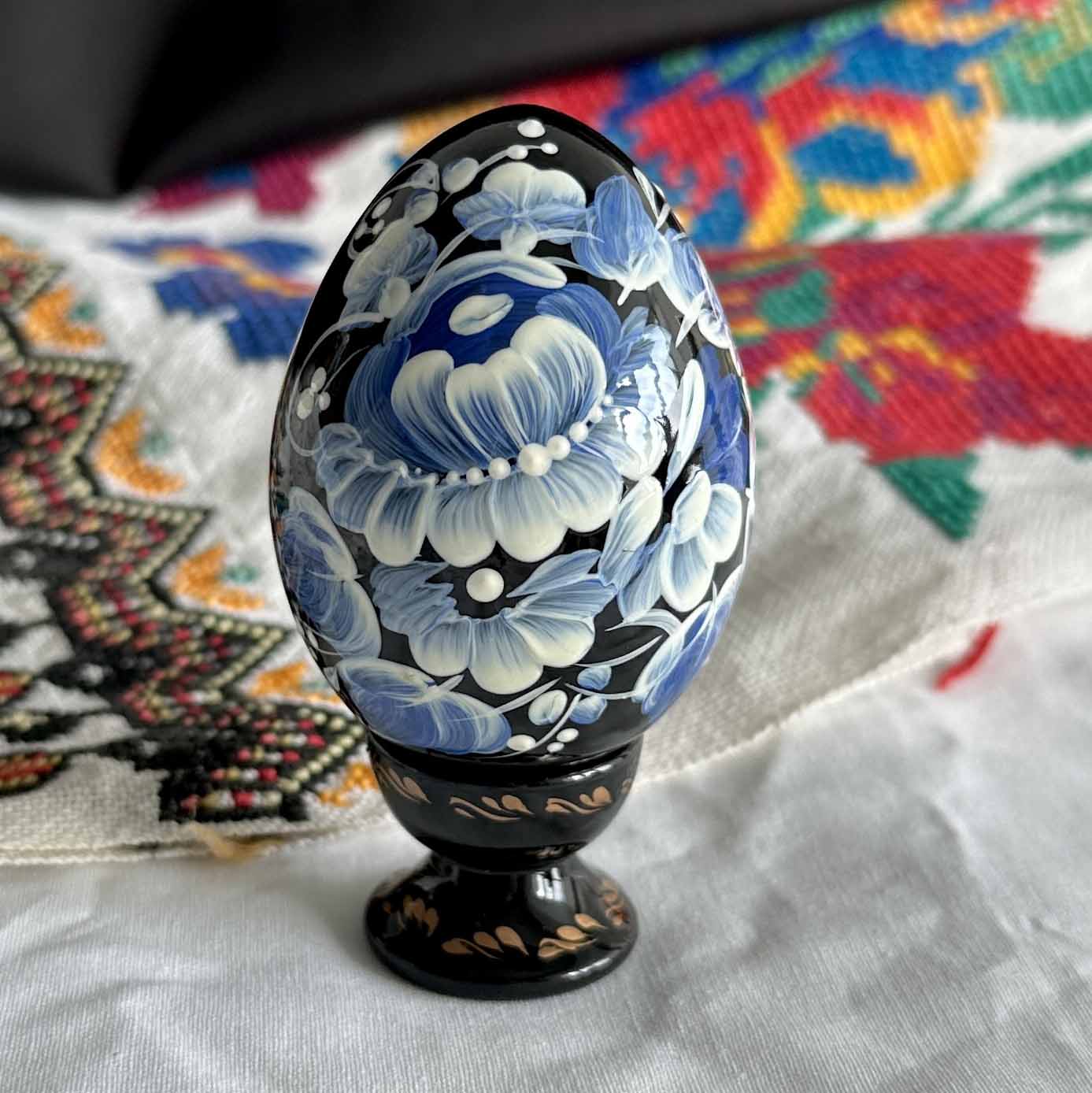 Petrykivka Wooden Easter Egg | Hand-Painted Ukrainian Pysanky (870 mm) 01-022