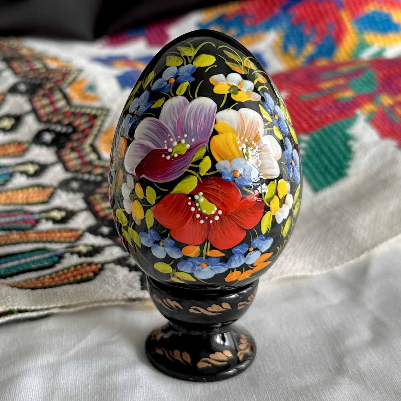 Petrykivka Wooden Easter Egg | Hand-Painted Ukrainian Pysanky (870 mm) 01-041
