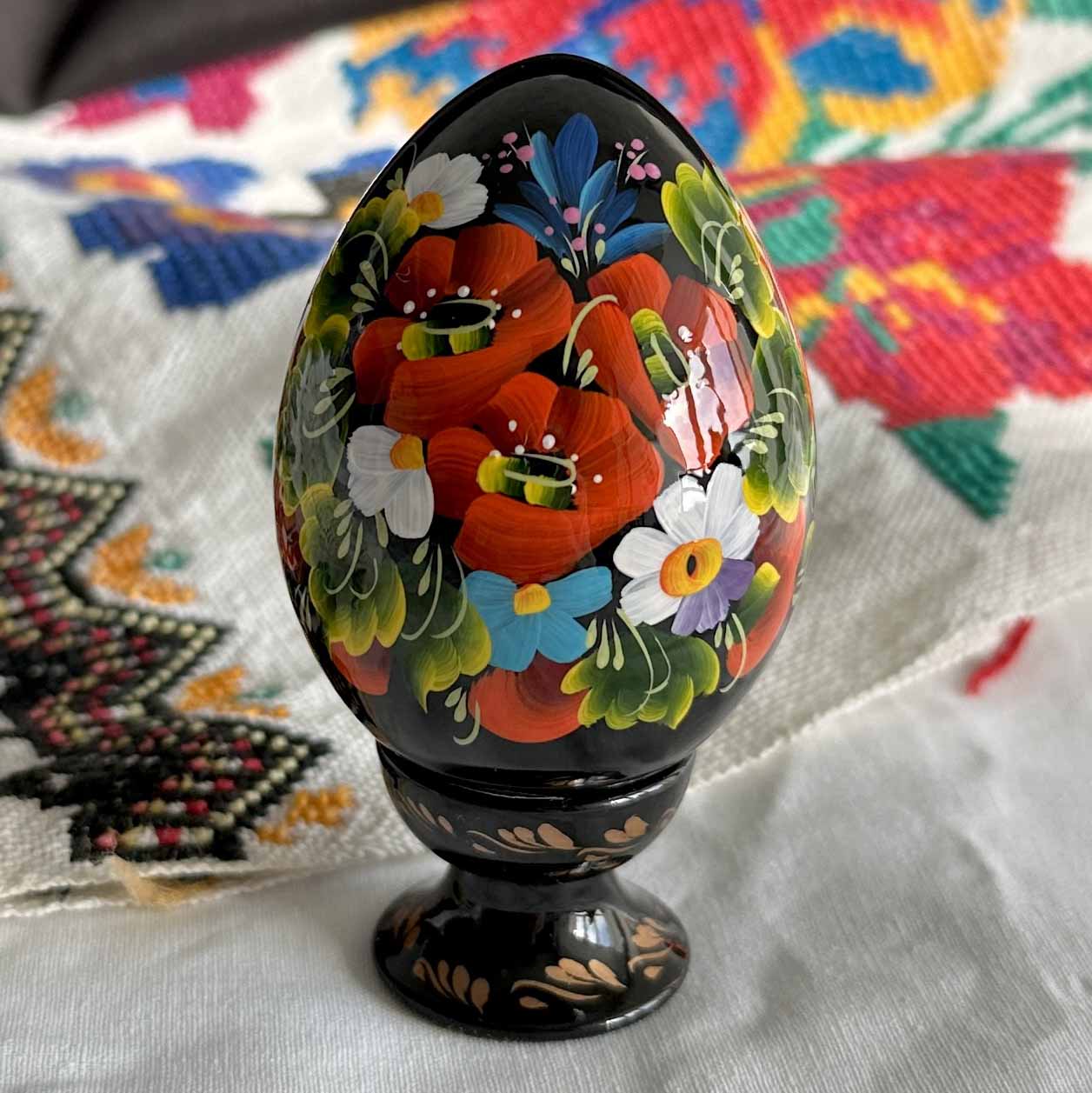 Petrykivka Wooden Easter Egg | Hand-Painted Ukrainian Pysanky (870 mm) 01-071