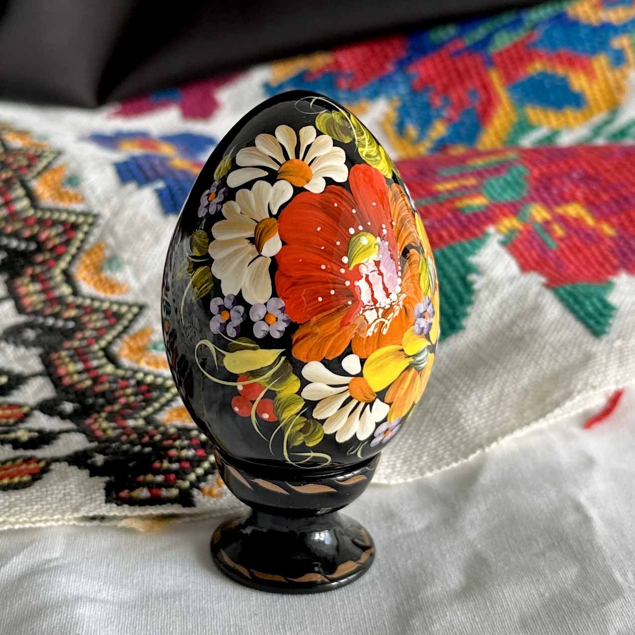 Petrykivka Wooden Easter Egg | Hand-Painted Ukrainian Pysanky (870 mm) 01-131