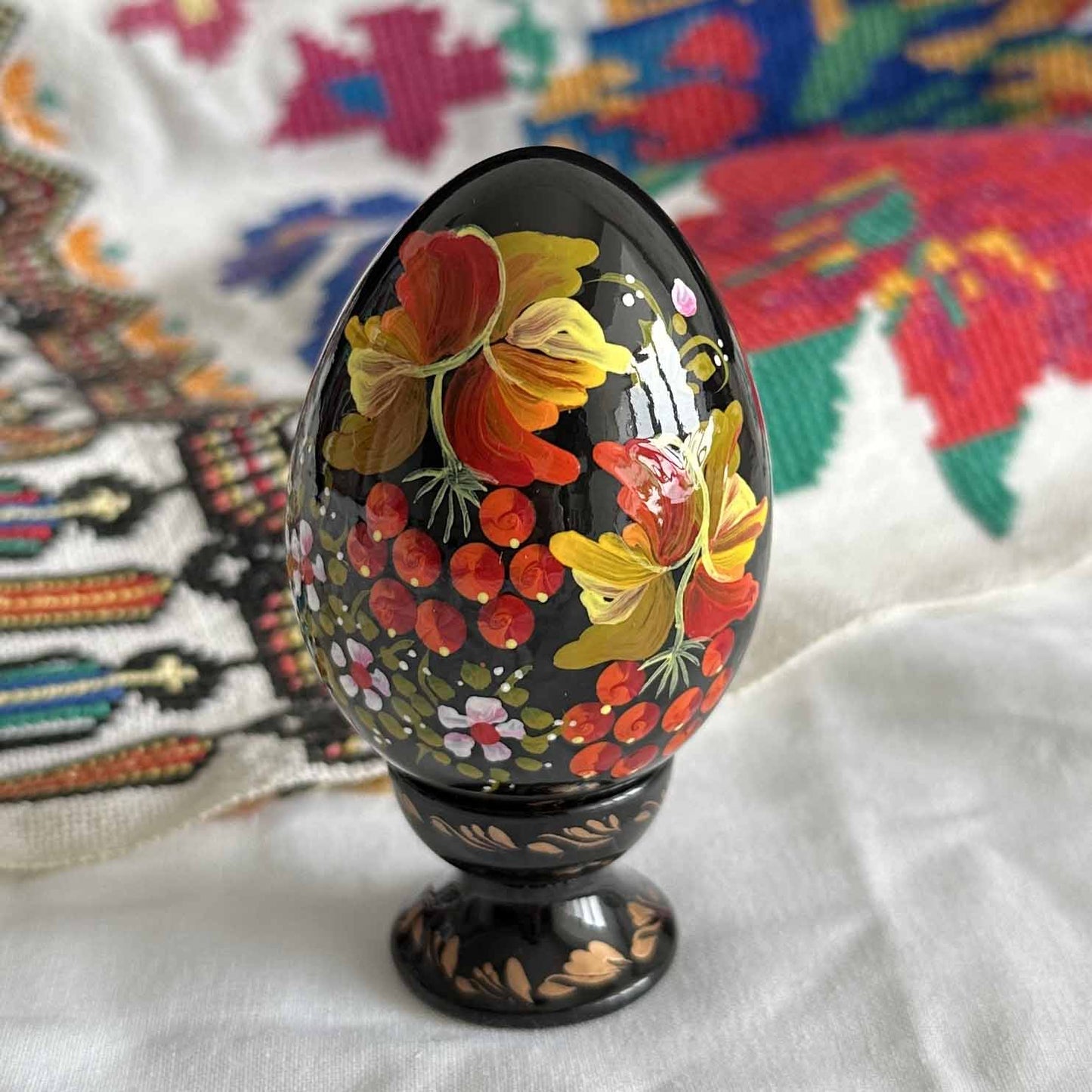 Petrykivka Wooden Easter Egg | Hand-Painted Ukrainian Pysanky (870 mm) 01-171