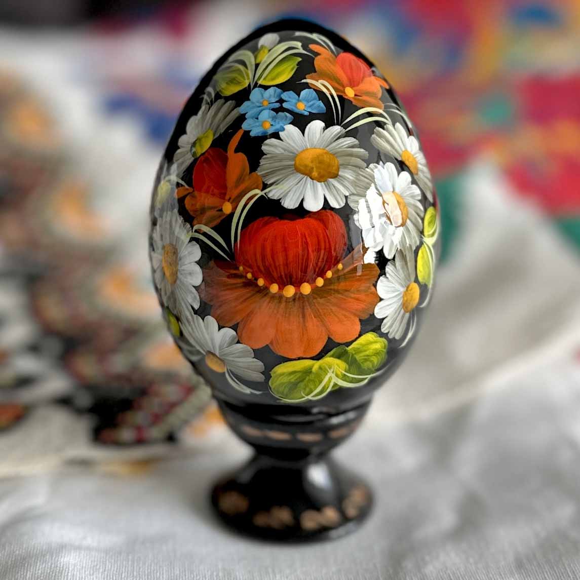 Petrykivka Wooden Easter Egg | Hand-Painted Ukrainian Pysanky (870 mm) 01-181