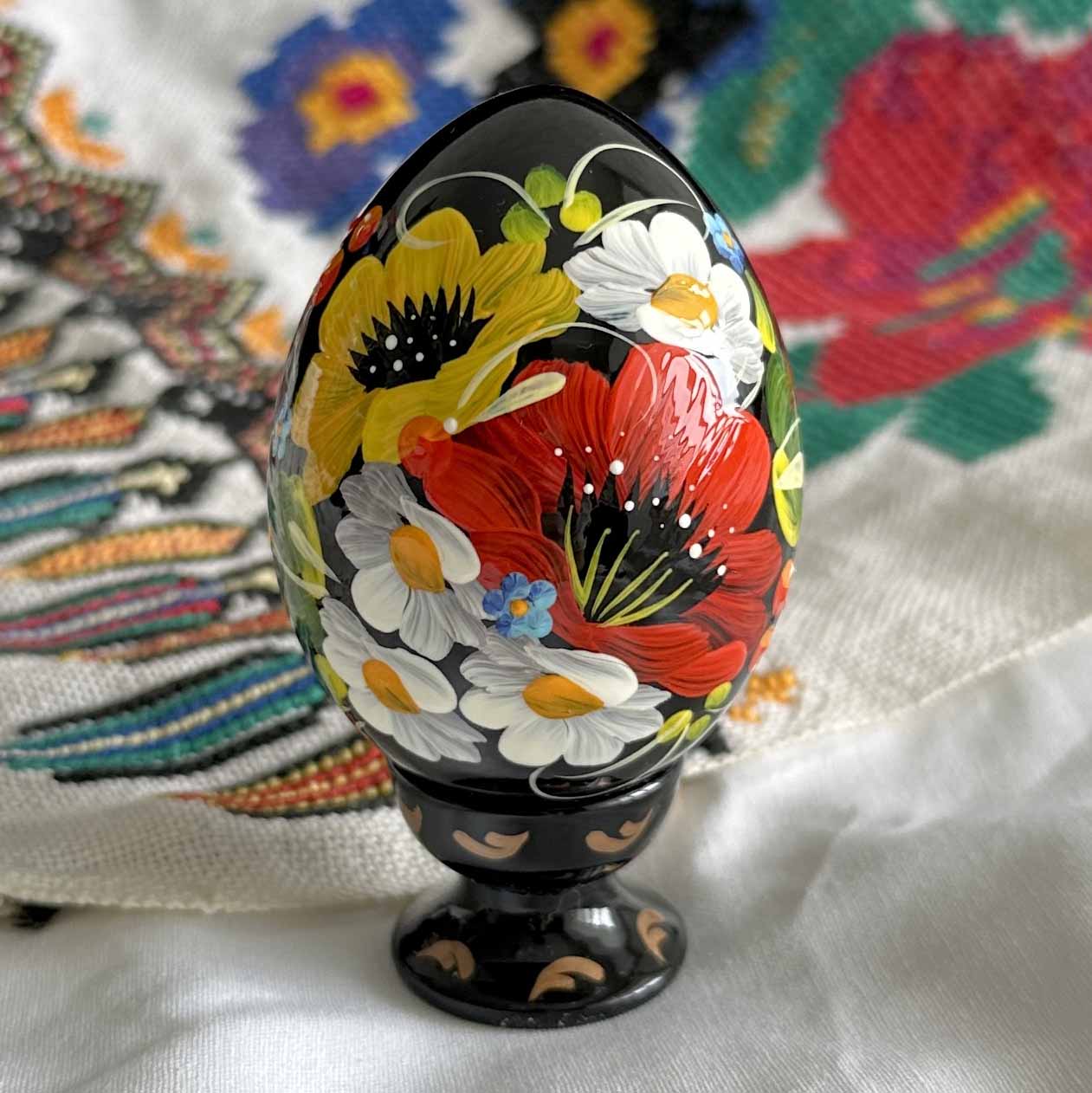Petrykivka Wooden Easter Egg | Hand-Painted Ukrainian Pysanky (870 mm) 01-202