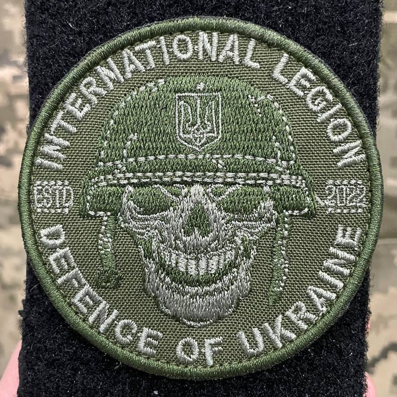 Ukrainian Army Patch International Legion of Ukraine "Skull" Badge Hook Olive