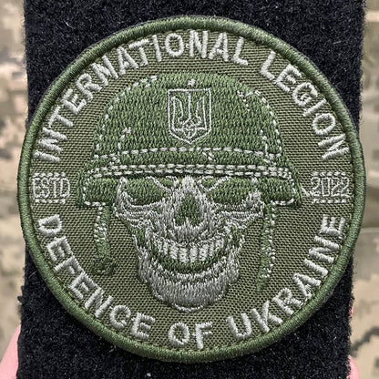 Ukrainian Army Patch International Legion of Ukraine "Skull" Badge Hook Olive