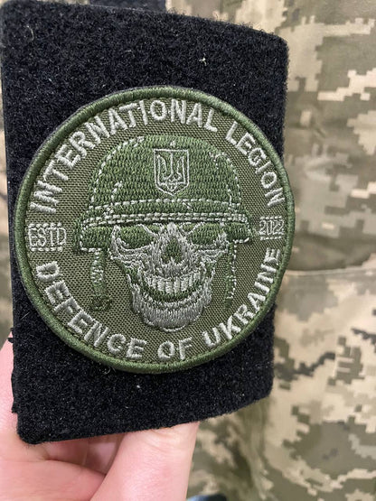 Ukrainian Army Patch International Legion of Ukraine "Skull" Badge Hook Olive