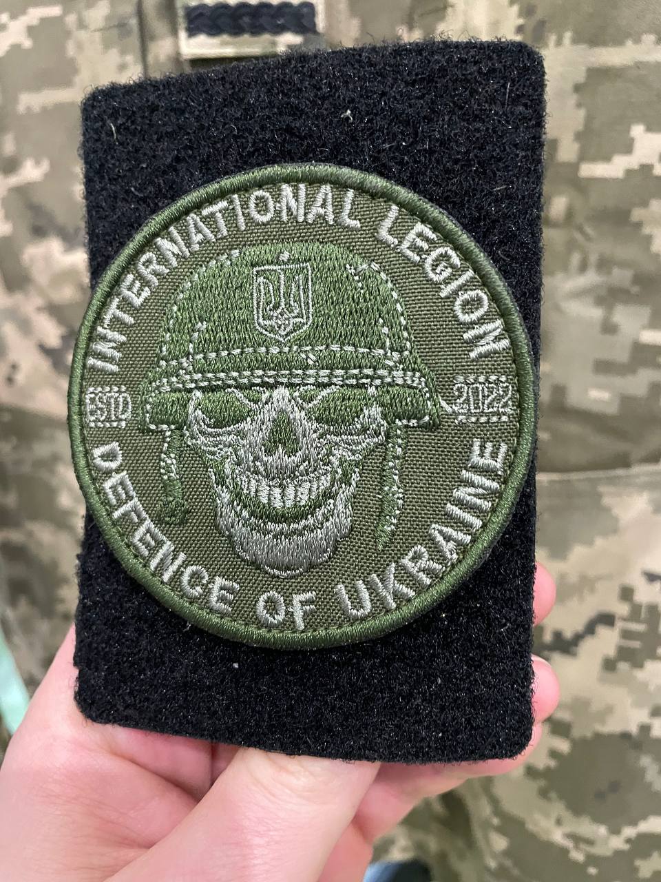 Ukrainian Army Patch International Legion of Ukraine "Skull" Badge Hook Olive
