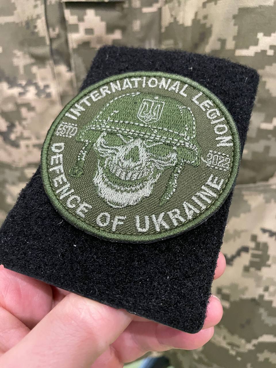 Ukrainian Army Patch International Legion of Ukraine "Skull" Badge Hook Olive