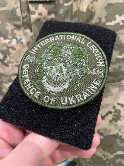 Ukrainian Army Patch International Legion of Ukraine "Skull" Badge Hook Olive